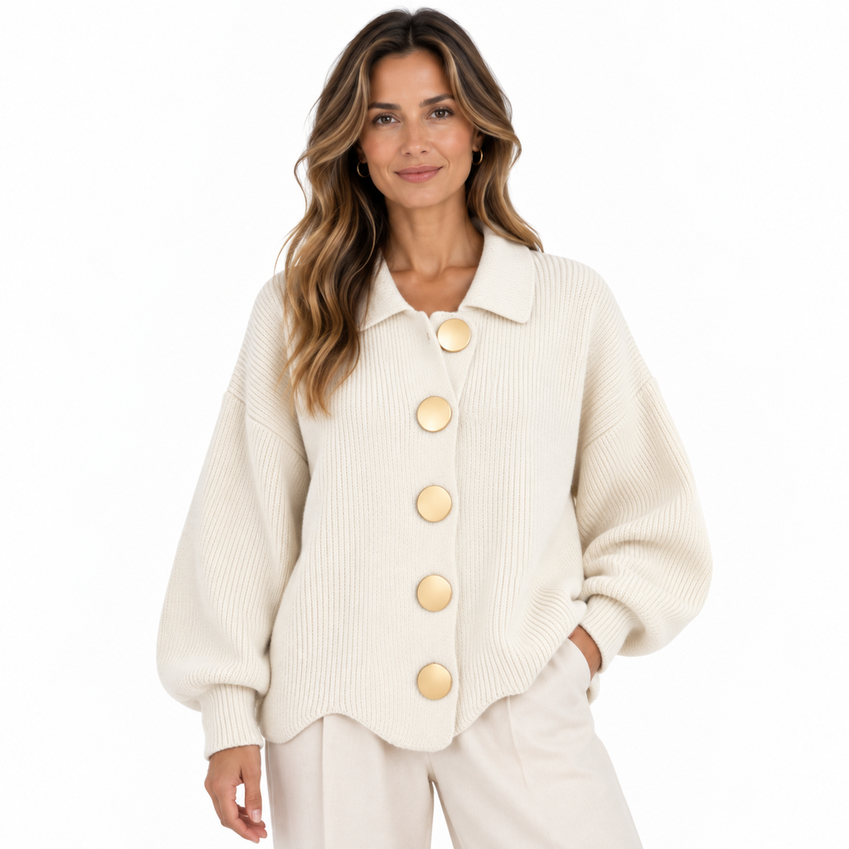 Amaia - Cárdigan Oversize con Botones Dorados