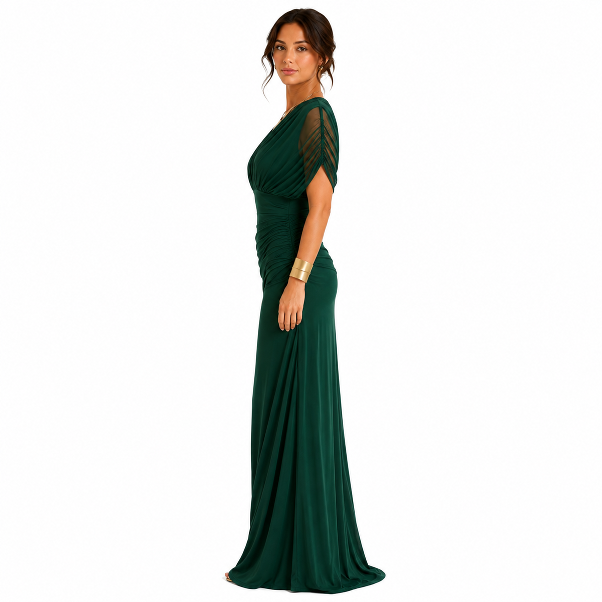 Magda- Vestido verde Militar con Pliegues