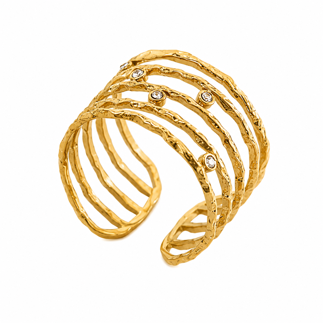 Thais - Anillo ancho con Brillo Dorado (Ajustable)