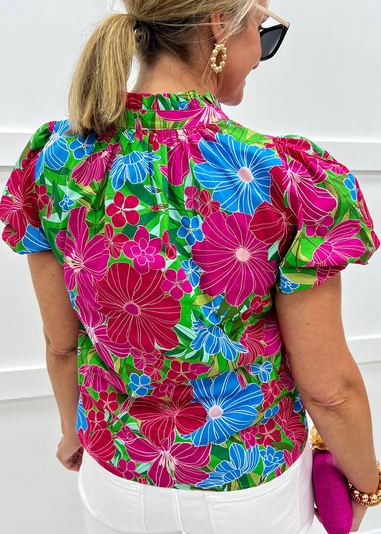 Blusa Floral Fucsia y Azul