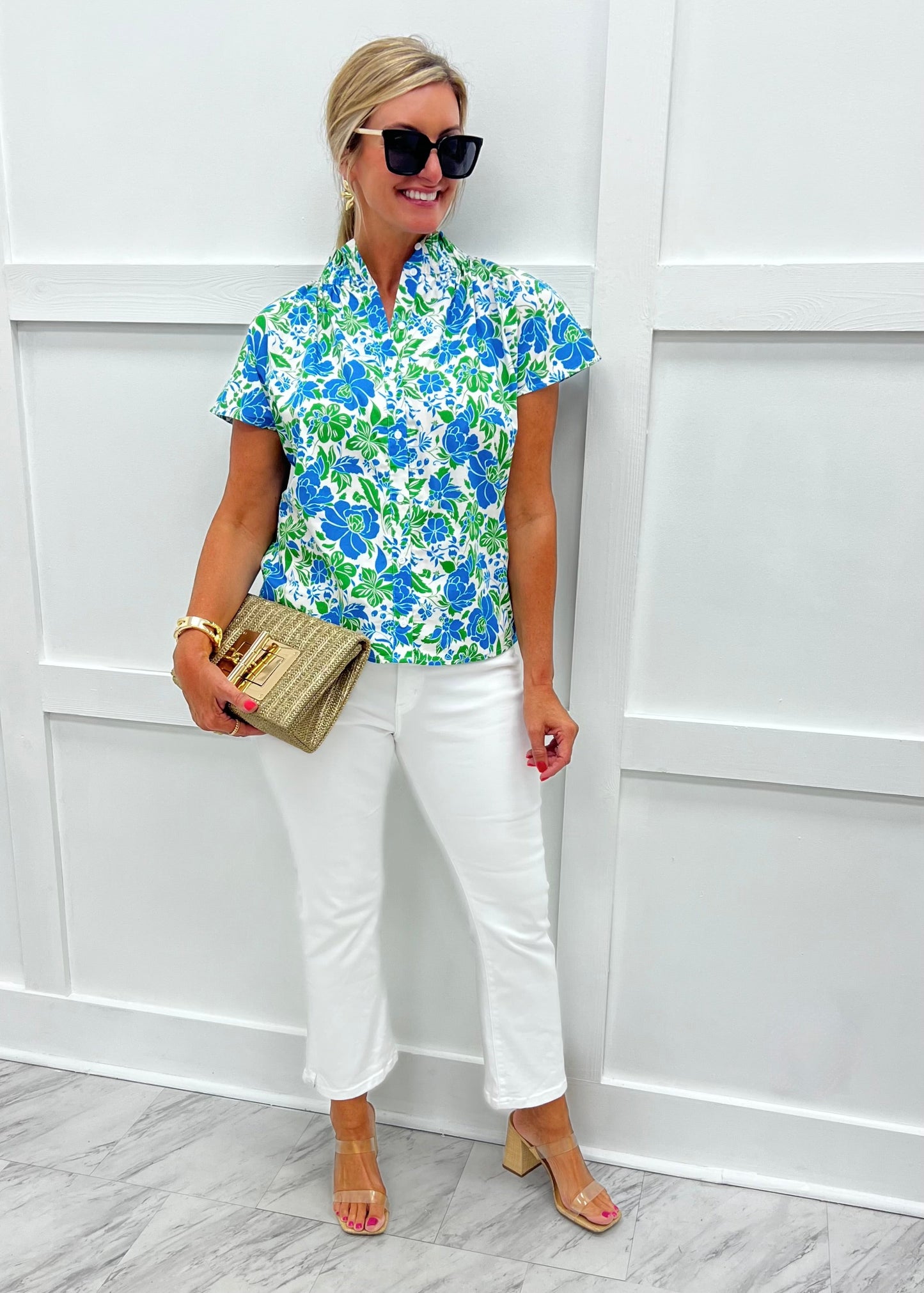 Blusa Floral Azul y Verde
