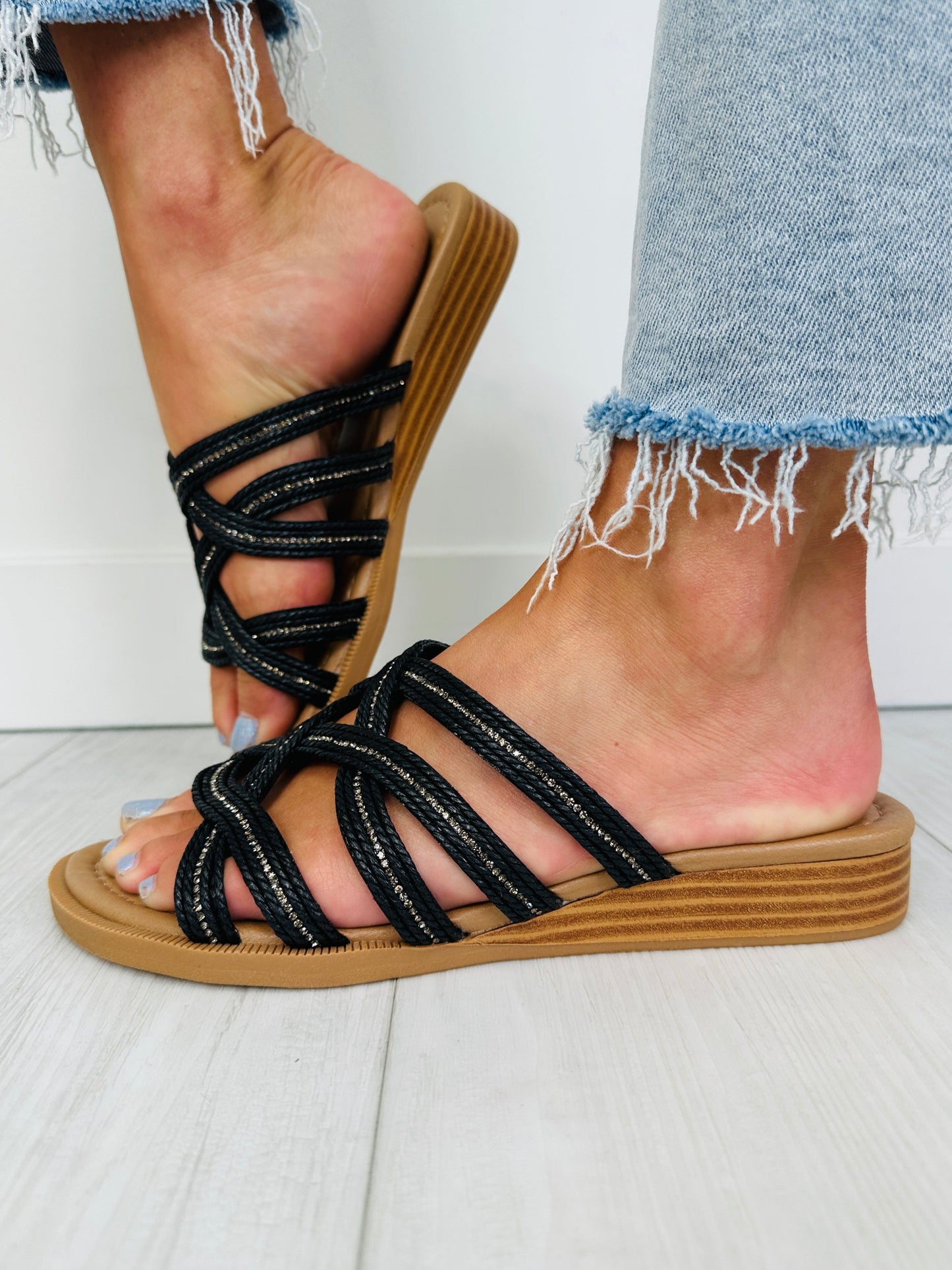 Sandalias Negras con Brillantes