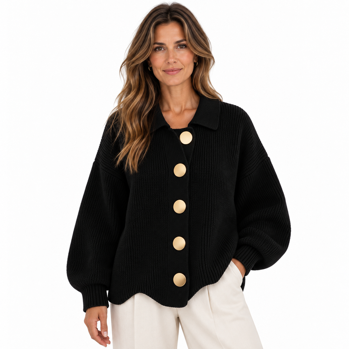 Amaia - Cárdigan Oversize con Botones Dorados