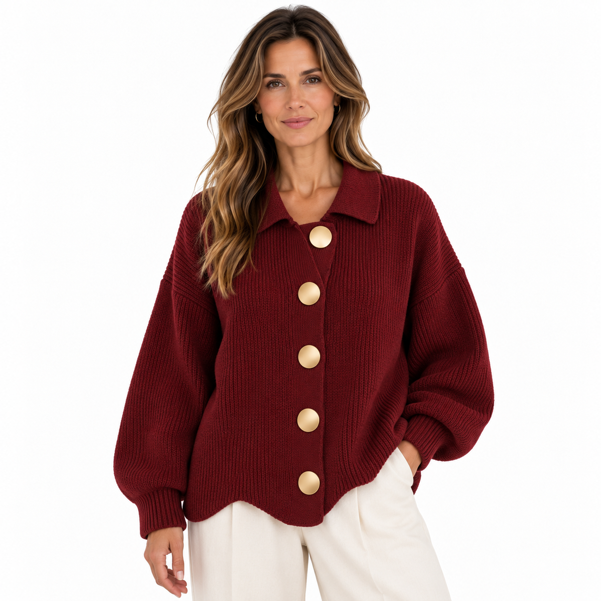 Amaia - Cárdigan Oversize con Botones Dorados
