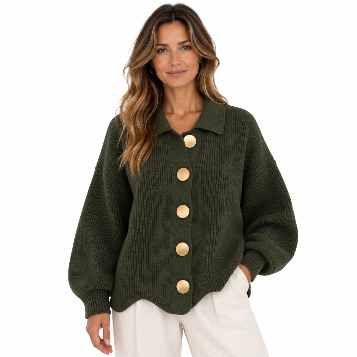 Amaia - Cárdigan Oversize con Botones Dorados