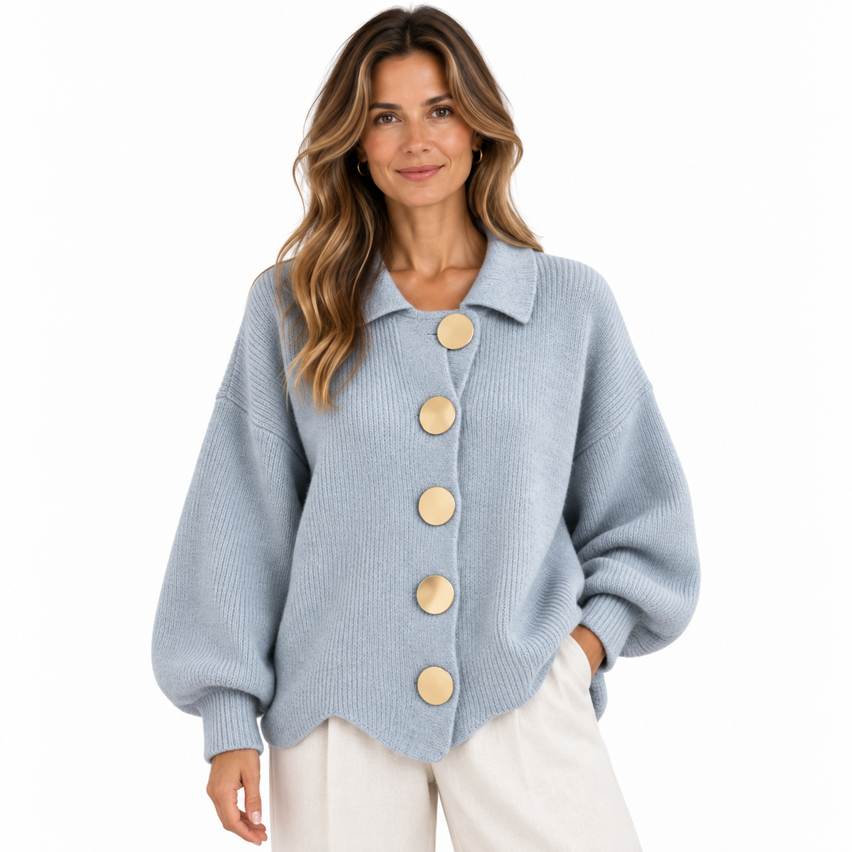 Amaia - Cárdigan Oversize con Botones Dorados
