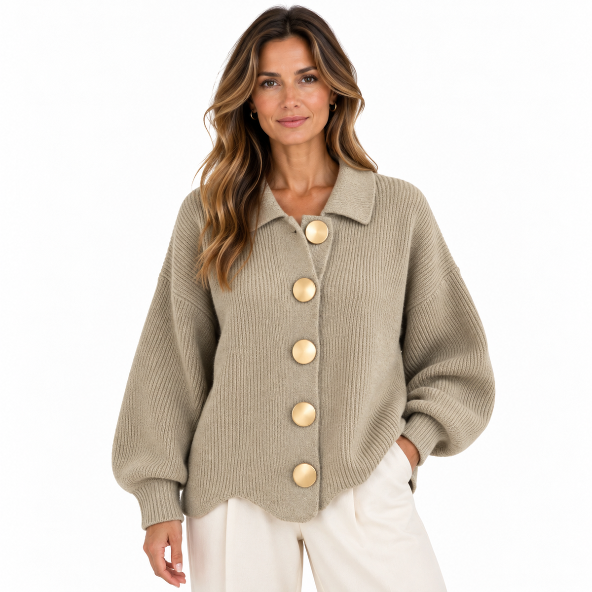 Amaia - Cárdigan Oversize con Botones Dorados