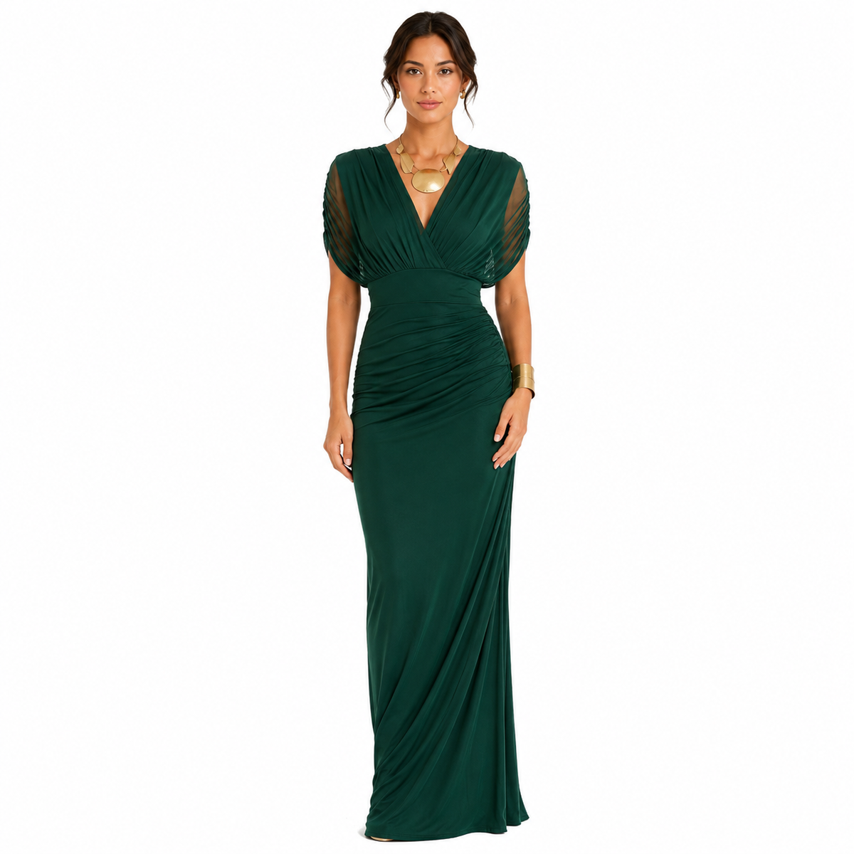 Magda- Vestido verde Militar con Pliegues