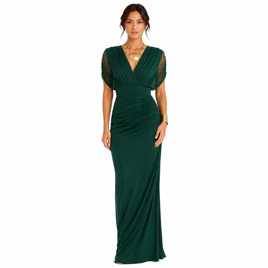 Magda- Vestido verde Militar con Pliegues