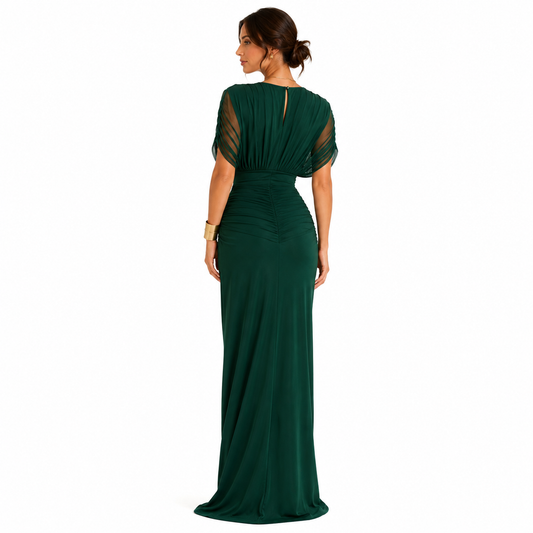 Magda- Vestido verde Militar con Pliegues