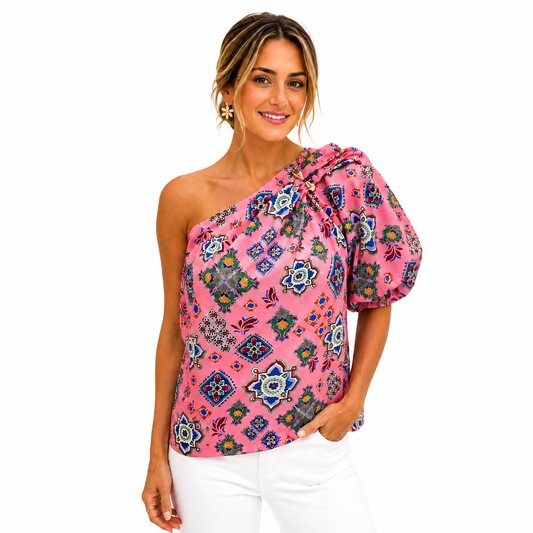 Aria - Top de un solo Hombro Rosa