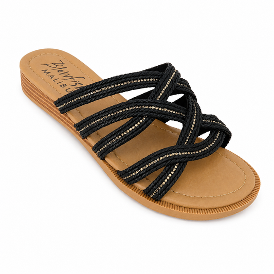 Greta - Sandalias Negras con Brillantes
