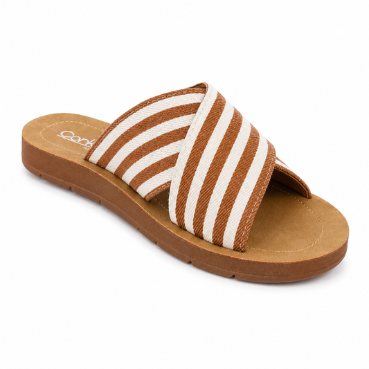 India - Sandalias Rayadas en Marrón y Blanco