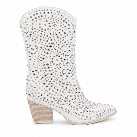 Jade - Botas Caña Media Blancas con Brillantes
