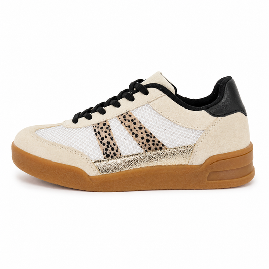 Thalia - Zapatillas Deportivas Blancas con Rallas de Leopardo