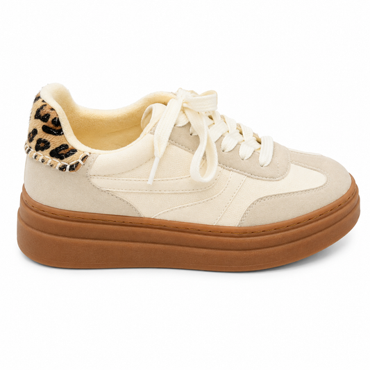 Sira - Zapatillas Deportivas Beige con Leopardo