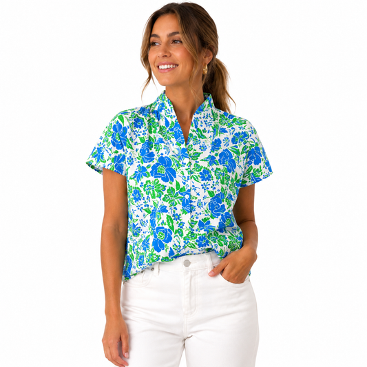 Elia - Blusa Floral Azul y Verde