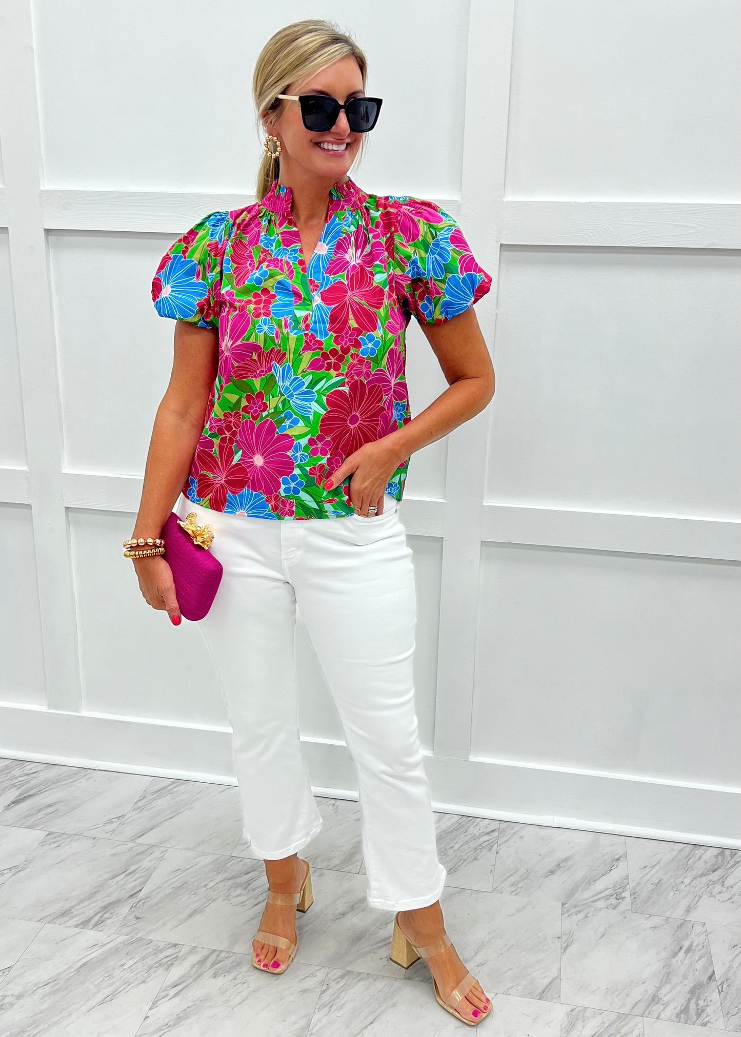 Blusa Floral Fucsia y Azul
