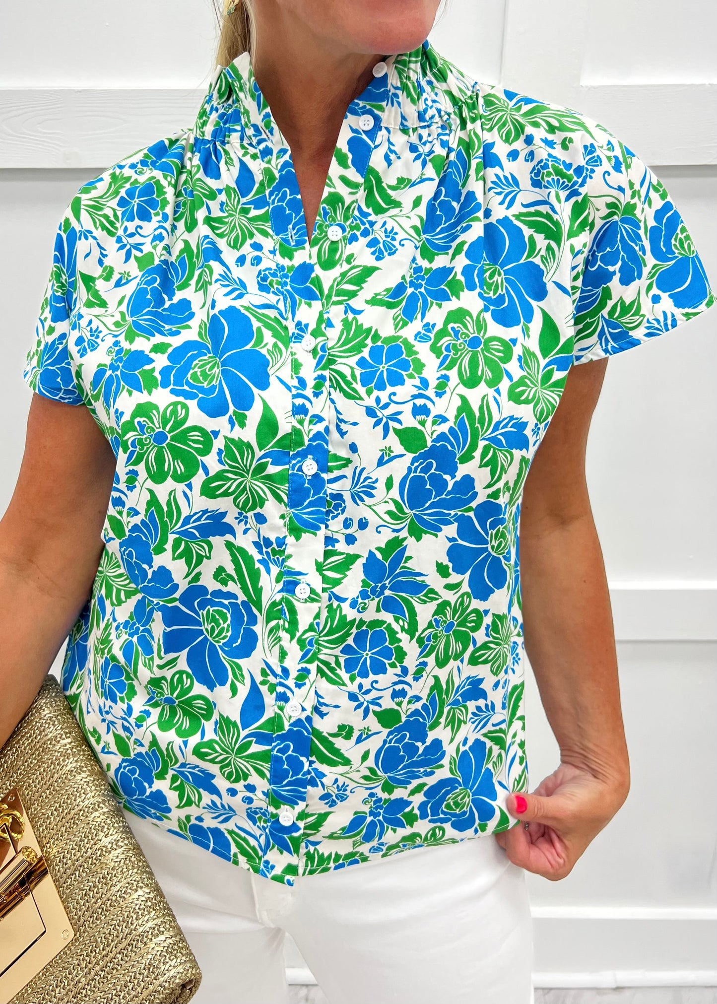 Blusa Floral Azul y Verde
