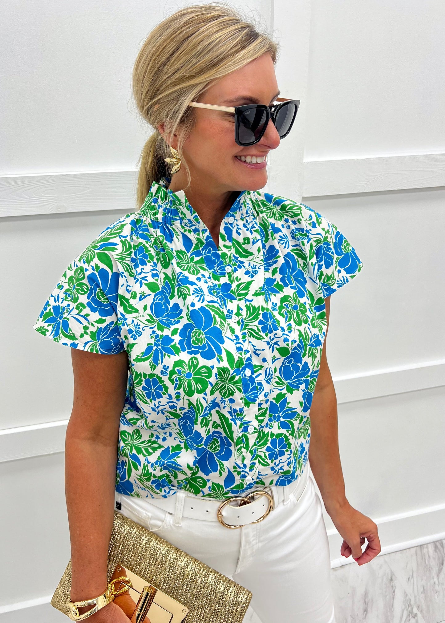 Blusa Floral Azul y Verde